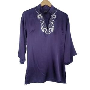Naeem Khan | Purple Silk Like Blouse Sequins XS